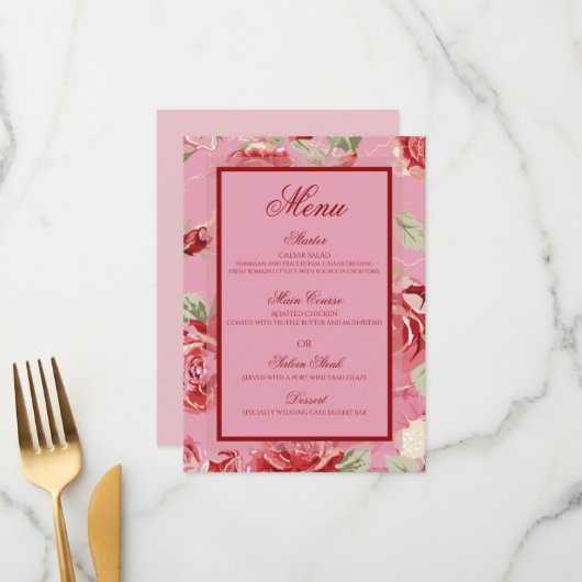 赤ピンクのバラフローラ牡丹フラワーメニュー メニュー (正面/裏面インサイチュ)