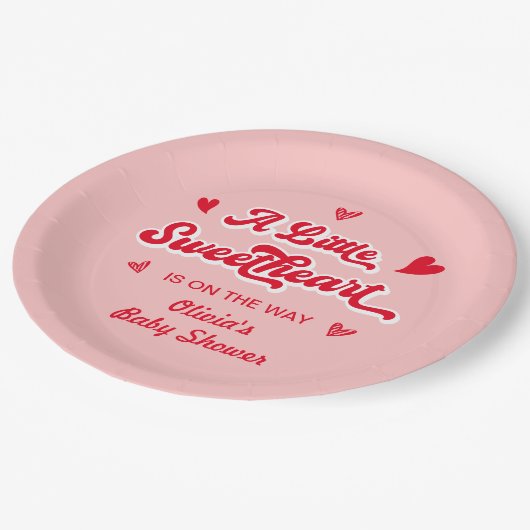 赤ピンクのバレンタインデー少し甘い赤ちゃんシャワー ペーパープレート (アングル)