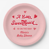 赤ピンクのバレンタインデー少し甘い赤ちゃんシャワー ペーパープレート (正面)