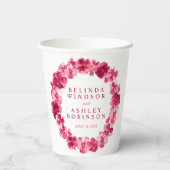 赤ピンクのパンジーの花リースの水結婚色 紙コップ (裏面)