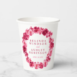 赤ピンクのパンジーの花リースの水結婚色 紙コップ