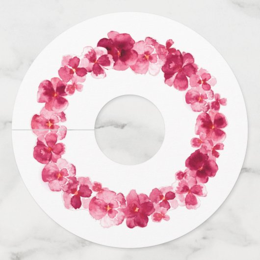 赤ピンクのパンジー水彩花結婚のイベント ワイングラスタグ (裏面)