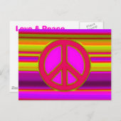 赤ピンクのフラクタルと平和サイン ポストカード (正面/裏面)