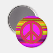 赤ピンクのフラクタルと平和サイン マグネット (正面/裏面)