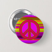 赤ピンクのフラクタルと平和サイン 缶バッジ (正面&裏面)