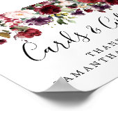 赤ピンクのフローラウェディングカードとギフトサイン ポスター (角)