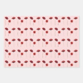 赤ピンクのポピーの花とピンクの水玉模様パターン ラッピングペーパーシート (正面)