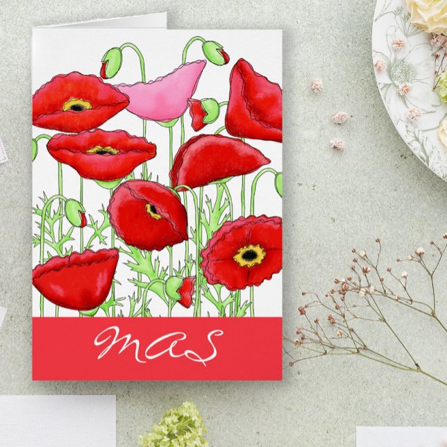 赤ピンクのポピーの花モノグラムイニシャルノート (Monogram personalized note cards with the every beautiful poppy make a beautiful statement or gift.)