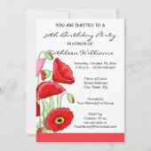 赤ピンクのポピーの花30th誕生日パーティー招待状 招待状 (裏面)