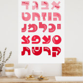 赤ピンクのユダヤ人グラデーションの子供のヘブライ語アレフべット ポスター (キッチン)