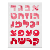 赤ピンクのユダヤ人グラデーションの子供のヘブライ語アレフべット ポスター (正面)