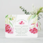 赤ピンクのユーカリのグミの水色 招待状 (スタンド正面)