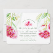 赤ピンクのユーカリのグミの水色 招待状 (正面)