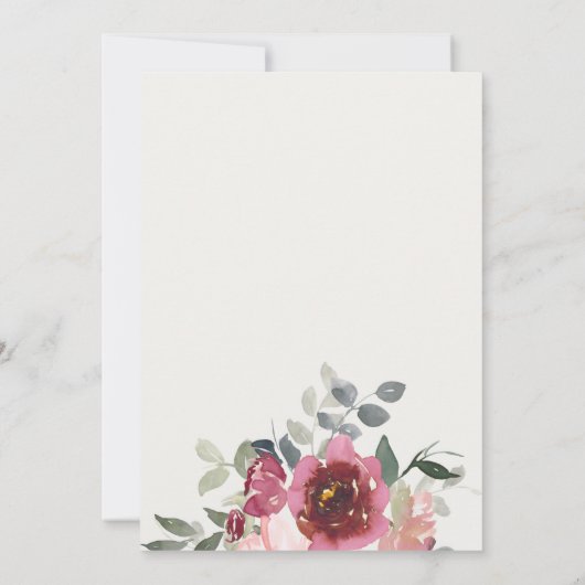 赤ピンクのローズフローラドライブバイカップルのシャワー招待状 サンキューカード (裏面)