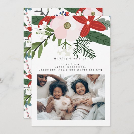 赤ピンクの冬の花のフォトカパーソナライズされたード 招待状 (正面/裏面)