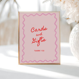 赤ピンクの四角い枠カードとギフト ポスター