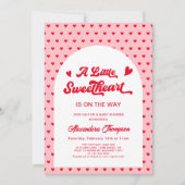 赤ピンクの小さな恋人のバレンタインベビーシャワー 招待状 (正面)