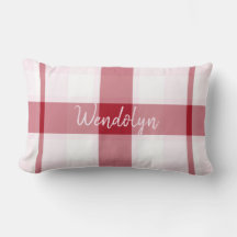 赤ピンクの格子模様の女の子投げ腰枕