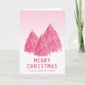 赤ピンクの水の色のクリスマスツリー芸術的 シーズンカード (正面)