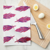 赤ピンクの水の色の羽茶タオル キッチンタオル (四つ折り)