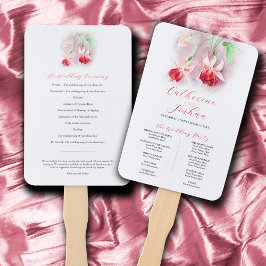 赤ピンクの水色の明るい赤紫色結婚式プログラム ハンドファン