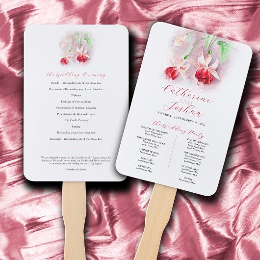 赤ピンクの水色の明るい赤紫色結婚式プログラム ハンドファン