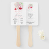 赤ピンクの水色の明るい赤紫色結婚式プログラム ハンドファン (正面&裏面)