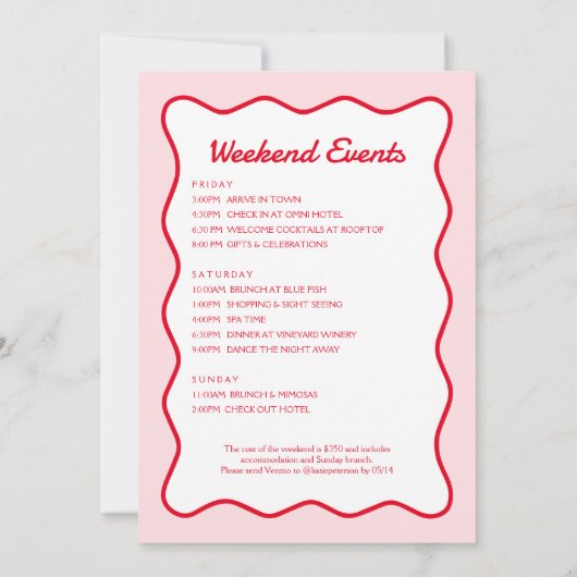 赤ピンクの波状さくらんぼオンバチェロレッテ 招待状 (裏面)