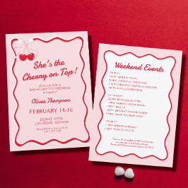 赤ピンクの波状さくらんぼオンバチェロレッテ 招待状