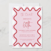 赤ピンクの波状縁ど60番目の誕生日招待状 招待状 (正面)