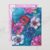 赤ピンクの白カラフルい花(青) ポストカード (正面/裏面)