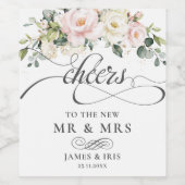 赤ピンクの花々の結婚記念日 ワインラベル (シングルラベル)