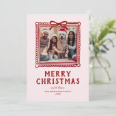 赤ピンクの落書きフォトフレーム クリスマス シーズンカード (スタンド正面)