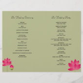 赤ピンクの蓮の花の緑モダンの結婚式プログラム (裏面)