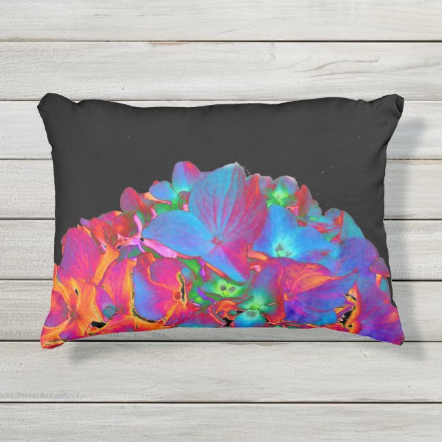 赤ピンクの青い紫のフローラカラフルフローラ アウトドアクッション (正面)