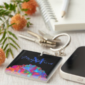 赤ピンクの青い紫のフローラカラフルフローラ キーホルダー (正面右)