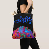 赤ピンクの青い紫のフローラカラフルフローラ トートバッグ (クローズアップ)