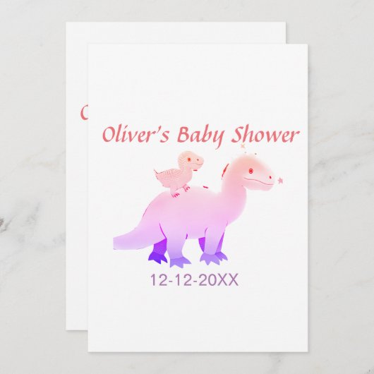 赤ピンクの青い紫色の恐竜の赤いシャワーを追加の日付 招待状 (正面/裏面)