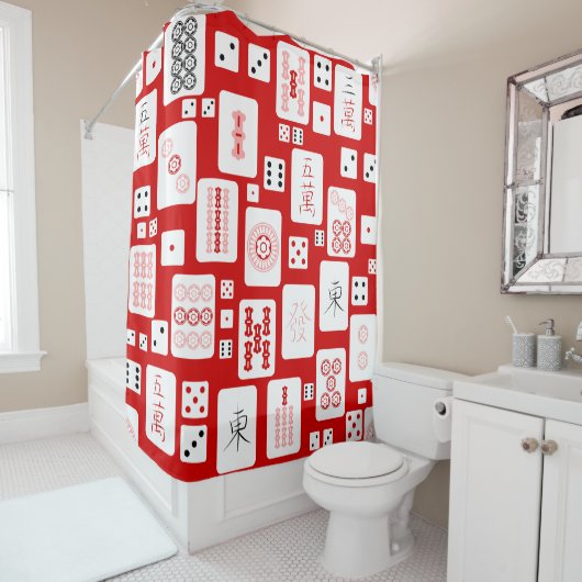 赤ピンクの麻雀タイル中国のアジアのゲーム シャワーカーテン (インサイチュ)