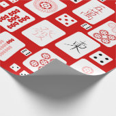 赤ピンクの麻雀タイル中国のアジアのゲーム ラッピングペーパー (角)