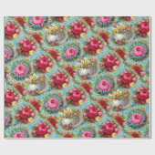 赤ピンクの黄色のバラ、青いフローラのイースターエッグ ラッピングペーパー (フラット)