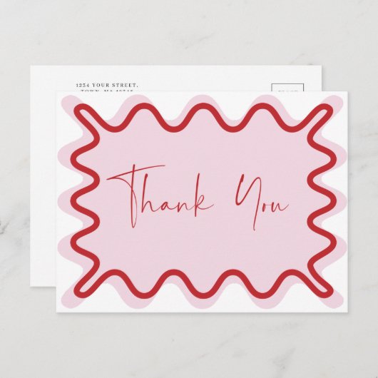 赤ピンクウェー縁どブハガキ インビテーションポストカード (正面/裏面)