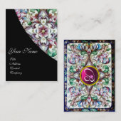 赤ピンクエレガントグリーンフローラファンタジーモノグラム 名刺 (正面/裏面)