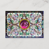 赤ピンクエレガントグリーンフローラファンタジーモノグラム 名刺 (裏面)