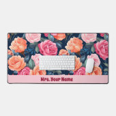 赤ピンクオレンジバラパターン デスクマット (キーボード&マウス)