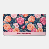 赤ピンクオレンジバラパターン デスクマット (正面)