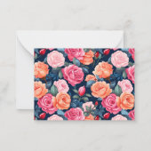 赤ピンクオレンジバラパターン ノートカード (裏面)