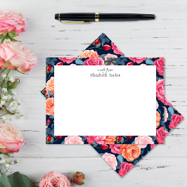 赤ピンクオレンジバラパターン ノートカード