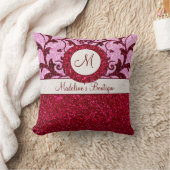 赤ピンクグリッターカスタマイズ可能なモノグラム枕 クッション (ブランケット)