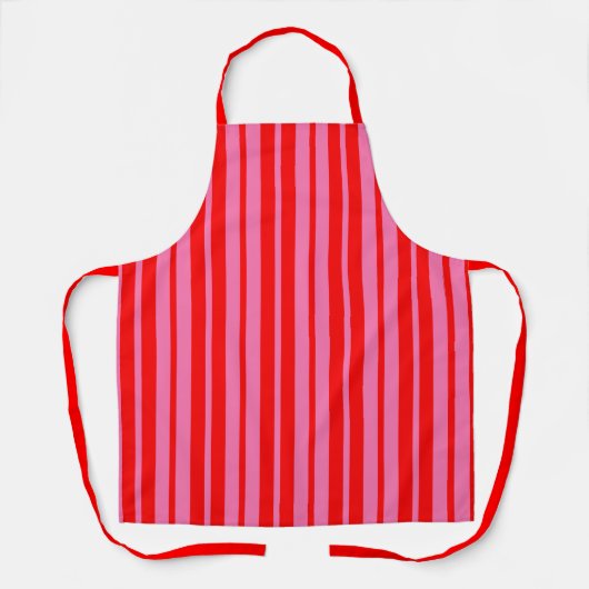 赤ピンクスタイリッシュ色ストライプデザイン エプロン (正面)